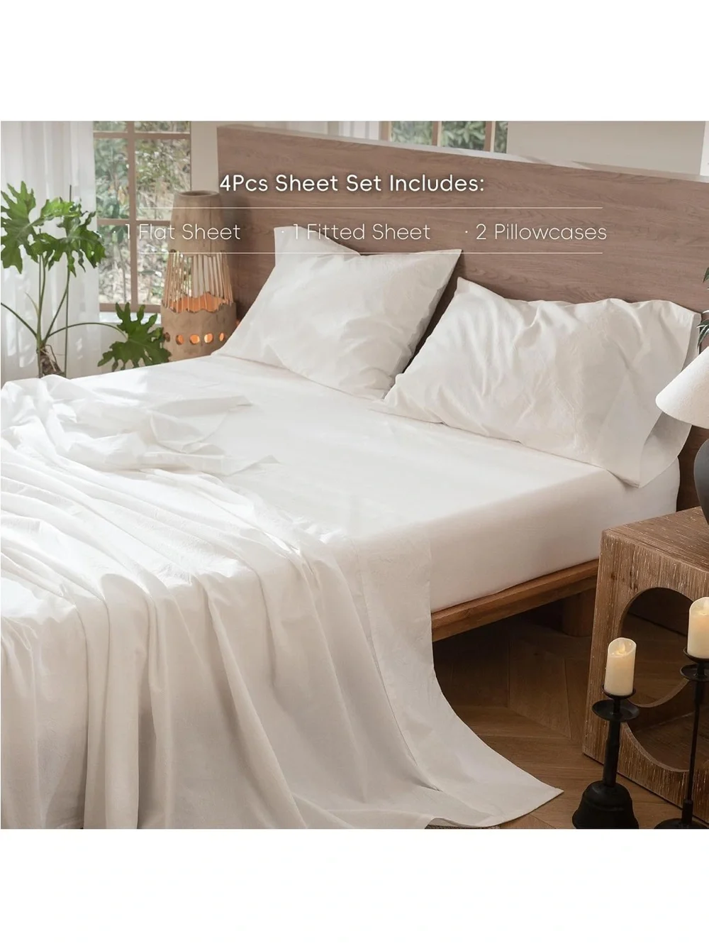 NEW MooMee Sheet Set 100% Washed Cotton Linen-Like Extra Deep Pocket King